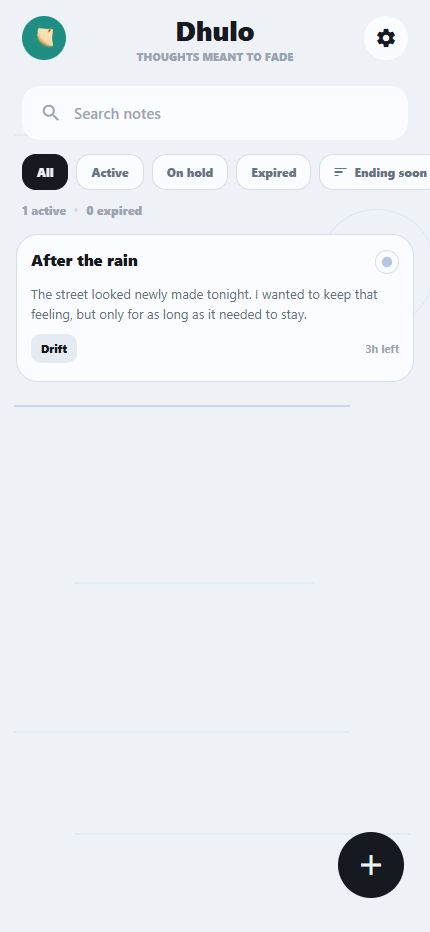 Dhulo home screen in Cloud light mode