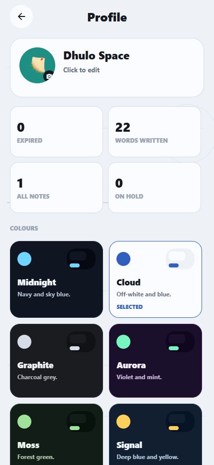 Dhulo profile and colour themes